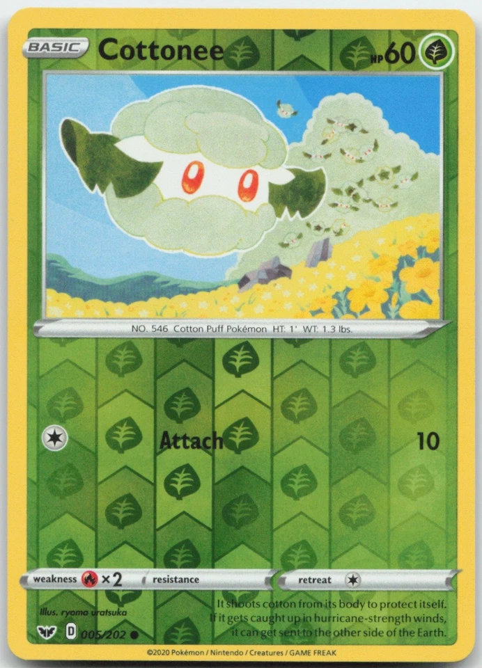 Cottonee 005/202 Reverse Holo SWSH01: Sword & Shield Base Set Pokemon Card NM - Image 1 of 1