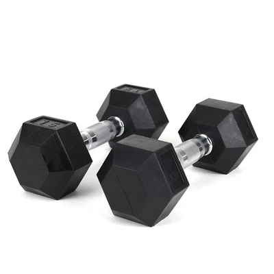 15LB (2piece)HDRS  Rubber Coated Solid Cast Iron Dumbbell WIth Hexagon Head US - Image 1 of 4