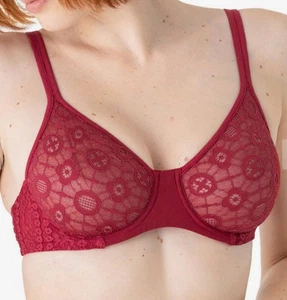 MAISON LEJABY Women’s Daphne T-Shirt Bra Lace Wired Pomegrante Red 32D BNWT - Picture 1 of 11