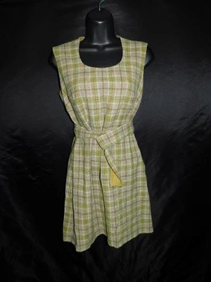 Vintage S M Pendleton Green Plaid Wool Sleeveless Dress Belted Mini USA Made 10 - Image 1 of 4