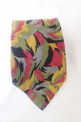Claiborne Tie Silk Abstract Flame Leaf Print Multicolor USA Made Necktie - Image 1 of 4
