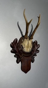 Antique Antler Black Forest Carved Wood Base Trophy - Picture 1 of 7