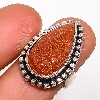 Ювелирное кольцо с серебряным покрытием с золотым солнечным камнем s.7.5 TR7533-130 - Изображение 1 из 3