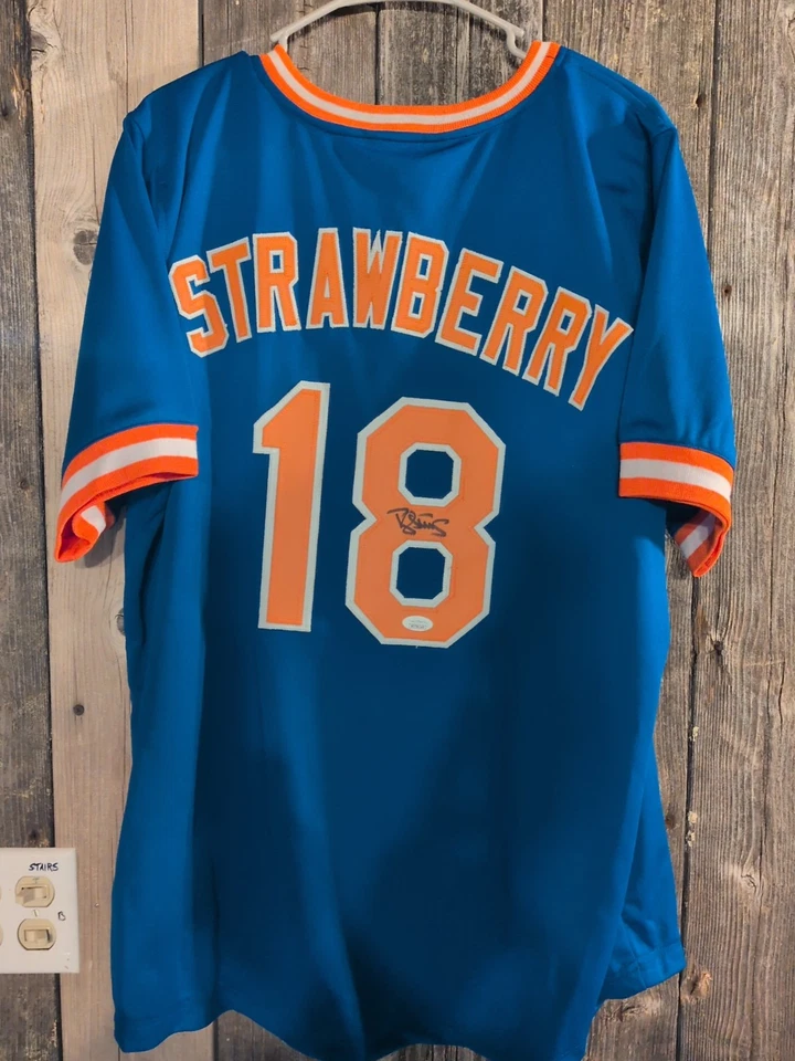 Футболка с автографом Дэррила Строберри с сертификатом подлинности JSA New York Mets MLB - Изображение 1 из 4