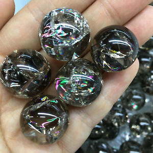5pcs Natural rainbow smoky quartz sphere crystal ball reiki healing 