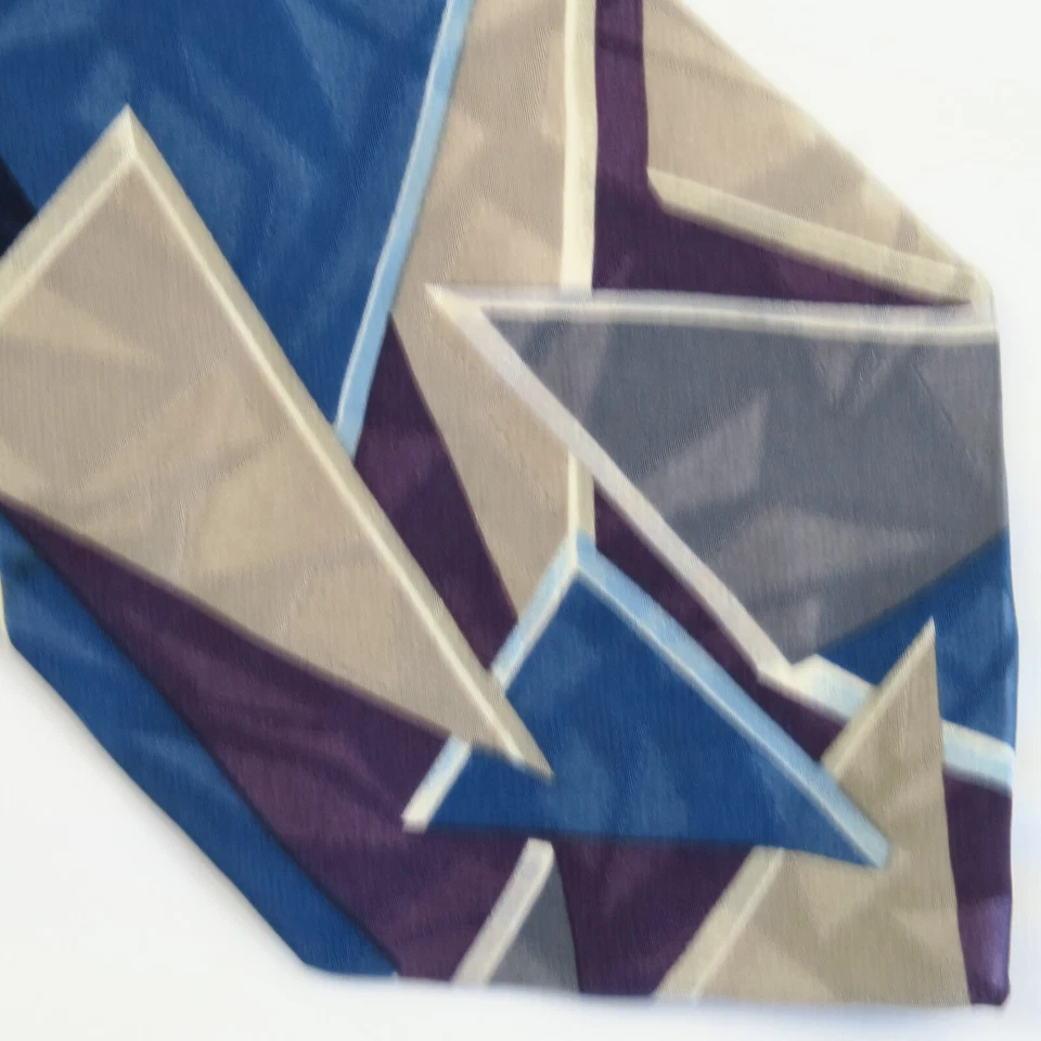 Corbata de cuello azul abstracta geométrica Adolfo vintage 54x4 triángulos cortos coloridos Foto 1 de 4