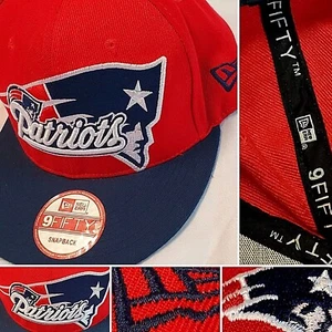 NEW ENGLAND PATRIOTS NEW ERA 9FIFTY VERSTELLBAR DRUCKKNOPFLASCHE ROT MARINEBLAU KAPPE NFL MÜTZE PIC - Bild 1 von 8