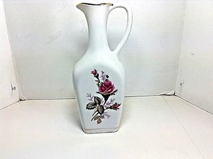 ROSE MAUS PORCELAIN DECANTOR/VASE W/ROSES MOTIEF & GOLD RIM 1960'S VTG JAPAN 6"T - Picture 1 of 4