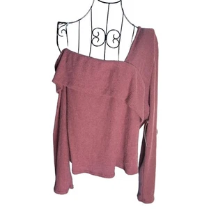 Arula Womens 1X Asymmetrical Ruffle Neck Mauve Ribbed Dressy Top Ribbed Feminine - Picture 1 of 7