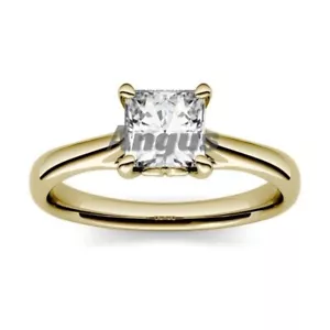 1 quid de anillo de compromiso solitario moissanita corte princesa oro amarillo liso 14 K - Imagen 1 de 5