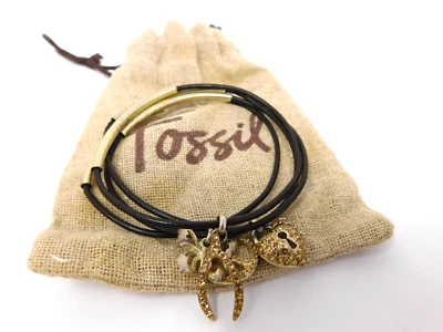 Fossil Women's Stackable Bracelets Brown Gold Peace Locket Butterfly Charms 7" - Image 1 of 4