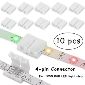 10pc 10mm 4Pin Solderless Connector Clip-on Adapter for 5050 RGB LED Strip Light - Picture 1 of 12