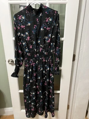 Nanette Lepore Dress Women 8 Leopard Floral High Neck Smocked Cocktail Party - Image 1 of 4