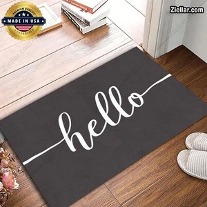 Hello Script Welcome Mat with Custom Text – Personalized Home Entry Doormat - Picture 1 of 5