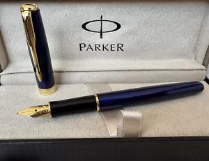 Excelente Pluma Estilográfica Parker Sonnet Azul - Color Dorado Oro 18K Plumín Fino Sin Caja - Imagen 1 de 5