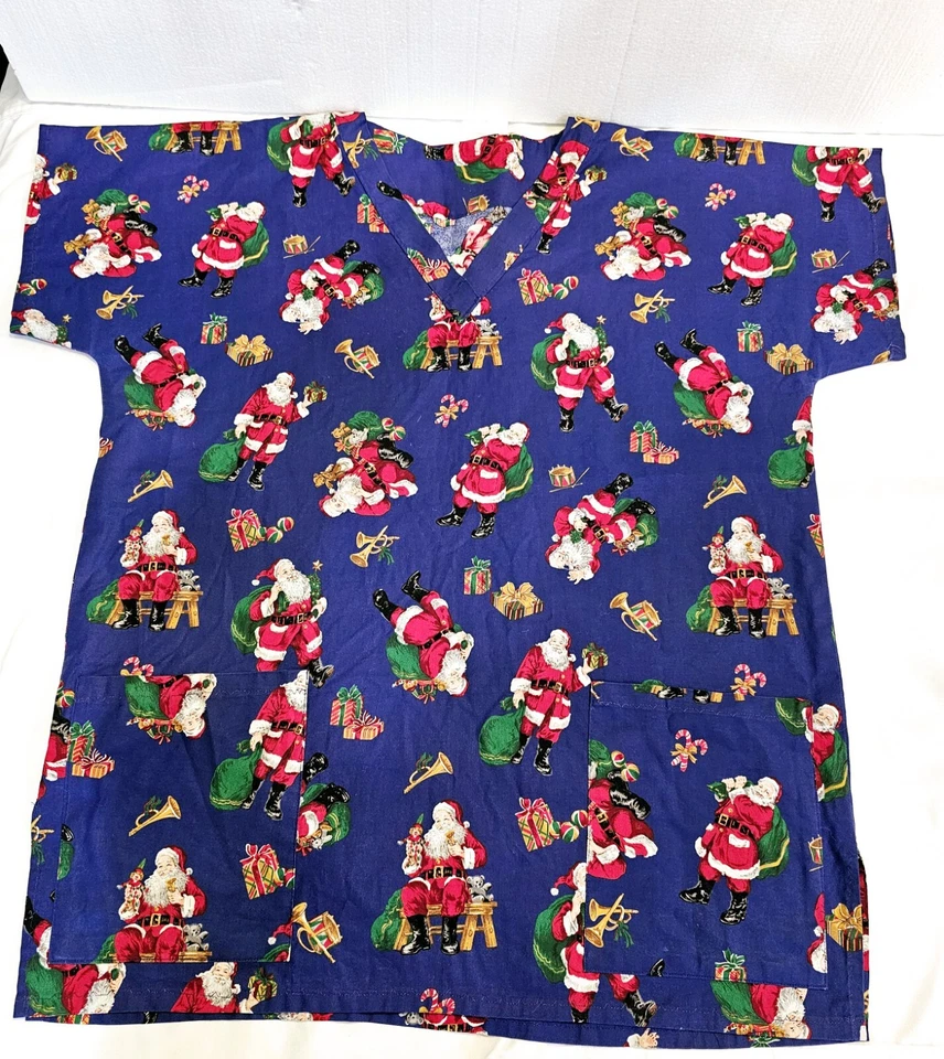 Túnica para mujer ropa de trabajo de oficina médica dos bolsillos delanteros para la cadera tema de Navidad   Foto 1 de 4