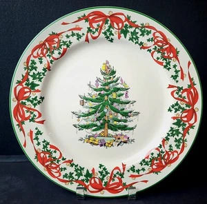 SPODE CHRISTMAS TREE RED RIBBON ROUND 12 1/2" PLATTER - Picture 1 of 3