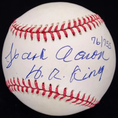 Hank Aaron HR King Signed ONL Baseball LE #76/755 JSA LOA Graded MINT 9! - Image 1 of 4