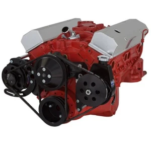 Small Block Chevy V-Belt System Alternator Power Steering Black Long LWP SBC 350 - Bild 1 von 5