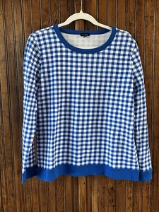 Talbots Blue White Check Long Sleeve Sweatshirt L - Picture 1 of 10