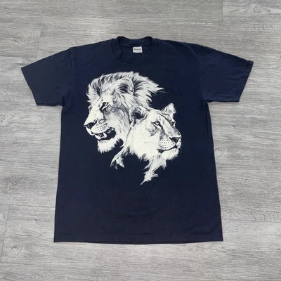 Vintage Lion Lioness Print Harlequin Retro 80s Black T Shirt L Single Stitch - Изображение 1 из 4