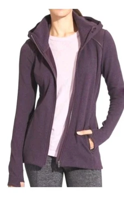 Athleta 女式更结实全拉链连帽衫运动衫深梅色 L 码羊毛衬里  — 第 1/4 张图片