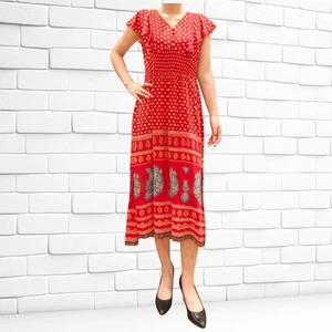 Vintage Boho Red Silk Dress – Size 8/10 - Picture 1 of 10
