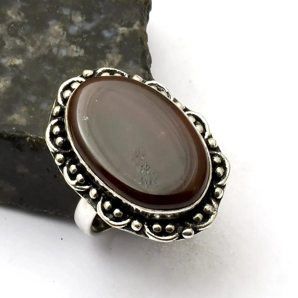 Carnelian 宝石民族手工戒指首饰礼品美国尺寸 9 AR 41303 — 第 1/1 张图片