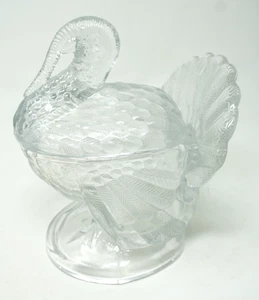 Vintage Clear Glass Turkey Covered Candy Dish L.E. Smith Thanksgiving Decor 7” - Picture 1 of 7