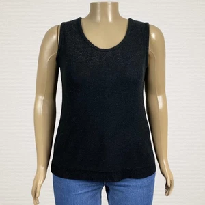 Lane Bryant Black Silver Metallic Sparkle Scoop Neck Tank Sweater 14W 16W PLUS - Picture 1 of 7