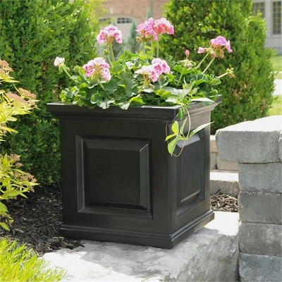 Mayne Nantucket 16x16" Weatherproof Traditional Plastic Planter in Black - Image 1 of 4