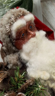 Primitive Rustic Woodland  Santa Claus Arnette Style 14" - Image 1 of 4