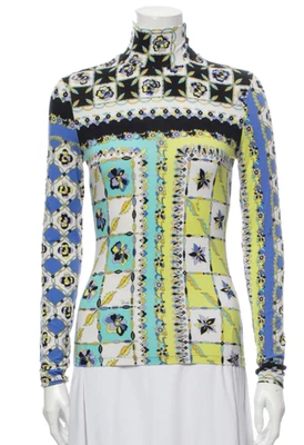 Top de mujer Emilio Pucci estampado cuello falso manga larga talla S negro azul Foto 1 de 4