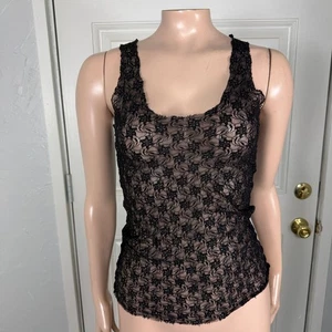 Vintage y2K Free People Tank Top Large Mesh Sheer Lace Metallic Vv21 - Picture 1 of 6