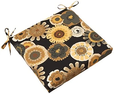  Floral Indoor/Outdoor Square Corner Chair Seat 20" x 20" Black/Yellow Crosby - Image 1 of 4