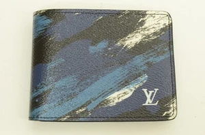 Authentic Louis Vuitton Blue Camo Leather Fold Wallet Black Fashion Accessory - Picture 1 of 15