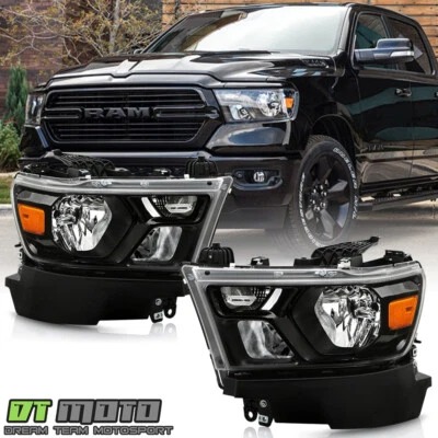 2019-2022 Ram 1500 Halogen Black Headlights Headlamps Replacement Set Left+Right - Image 1 of 4