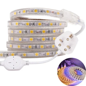 LED Strip Lights UK Plug In 220V 5050 60LED/M Waterproof Tape Rope Outdoor Light - Picture 1 of 15