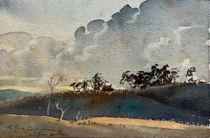WILLIAM HUNTER AUSTRALIAN WC "RED ROOF HOUSE ON THE HILL" C 1980 - Foto 1 di 7