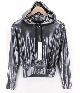 JOHN RICHMOND Women Sweatshirt S Round Neck Shiny Effect Silver Hoodie Pullover - Picture 1 of 8