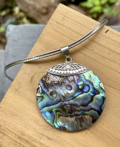 Sterling Silver Necklace with Abelone Pendant Sterling Silver 925 - Picture 1 of 7
