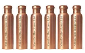 Handmade Copper Smooth Water Drinking Bottle Ayurveda Health Benefits Set Of 6 - Picture 1 of 8