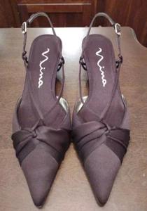 Nina Shoes Women's Size 8M Brown Slingback Pointed Toe Stiletto Heels Satin. BSJ - Picture 1 of 14