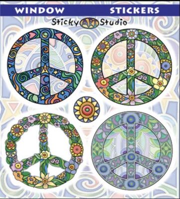 4 FLOWER PEACE SIGN STICKERS DECAL 2 SIDED 4 SEPARATE STICKERS COSMIC PEACE SIGN - Image 1 of 2