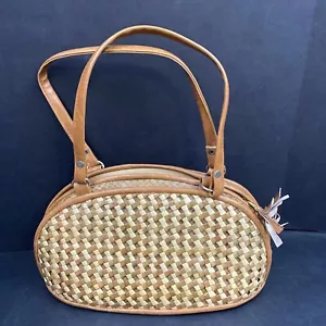 Vintage gewebtes Korb Doppelgriff Handtasche Geldbörse Retro Modern Vegan Leder - Bild 1 von 7