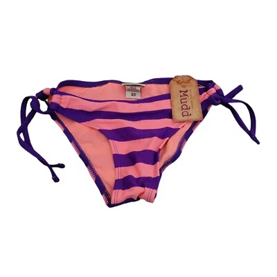 Pantalones de bikini Mudd talla XS a rayas púrpura rosa corbata lateral nuevo con etiquetas traje de baño Foto 1 de 4