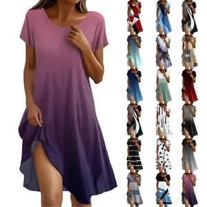 Rundhals-Ausschnitt Frauenkleidung Polyester Aufdrucken Kleider Mit Kurzen Armen - Bild 1 von 54