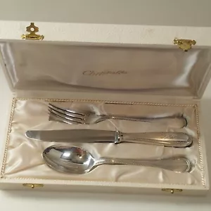 Juego cuchara/tenedor/cuchillo/6,7 inc Christofle Francia PERLES plateado caja original - Imagen 1 de 12
