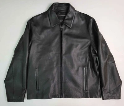Chaqueta de bombardero vintage Wilsons años 90 Y2k cuero negro moto cremallera completa forrada para hombre L Foto 1 de 4