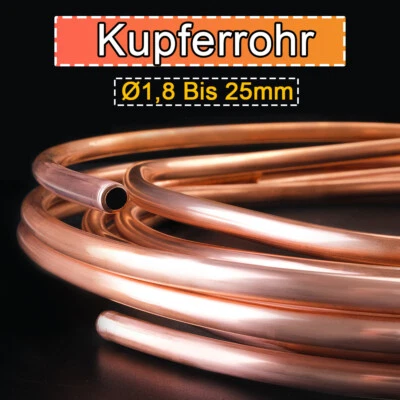 Kupferrohr Stange Kupfer Rohr Durchmesser 1,8 Bis 25mm DVGW Weich Kupferrohrring - Bild 1 von 4
